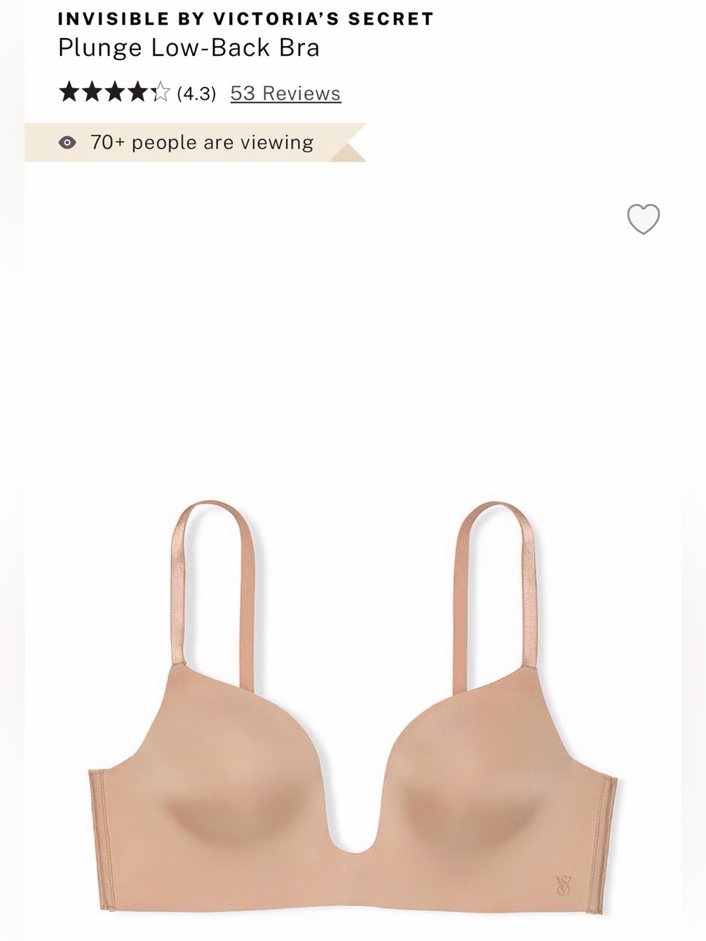 2/$50! NWOT- Victoria's Secret Invisible Plunge Bra in Nude- 38DD